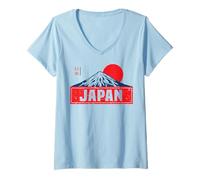 Mujer Japón Monte Fuji Honshu Tokio Sol Rojo Osaka Recuerdo Kioto Camiseta Cuello V