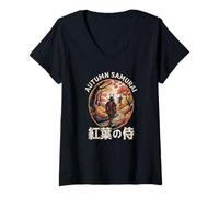 Mujer Japón Samurai Warrior Japonés Bushido Otaku Otoño Recuerdo Camiseta Cuello V