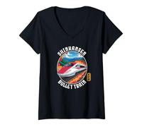 Mujer Japón Shinkansen Japonés Bala Tren Kanji Souvenir Diseño Camiseta Cuello V