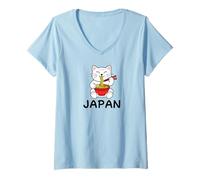 Mujer Japón Travel Ramen Bowl Lucky Cats Tops, Camisetas y Accesorios Camiseta Cuello V