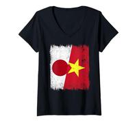 Mujer Japón Vietnam Media Bandera Japonesa Vietnamita Historia Camiseta Cuello V
