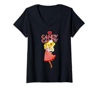 Mujer Japonés 80s Retro Caramelo Dibujos Animados Vintage Camiseta Cuello V