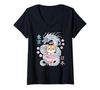 Mujer Japonés Dragon Kawaii Ballet Ballerina Lindo Anime Amante Camiseta Cuello V