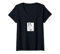 Mujer Japonés intérprete de Teatro Teniendo un Aperitivo. Arte Lineal Camiseta Cuello V