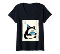 Mujer Japonés Kawaii Feliz Cumpleaños Rana Gruñona Divertido Cumpleaños Camiseta Cuello V