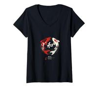 Mujer Japonés Koi Fish WA Armonía Símbolo Zen Balance Art Camiseta Cuello V