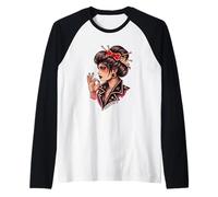 Mujer Japonesa empoderada Biker Tatuaje Arte Día de la Mujer Camiseta Manga Raglan