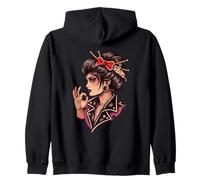 Mujer Japonesa empoderada Biker Tatuaje Arte Día de la Mujer Sudadera con Capucha