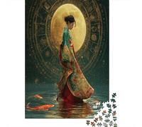 Mujer Japonesa, Peces koi y Los Doce Animales del Zodiaco 1000 Piezas Rompecabezas para Adultos para Amantes O Amigos Imposable 38x26cm/1000pcs