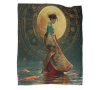 Mujer Japonesa, Peces koi y los Doce Animales del Zodiaco Blanket Sofa Throw 3D Impreso Es Suave Y Cómodo Al Tacto,Adecuado para Que Toda La Familia Se Mantenga Abrigada 40x50inch(100x130cm)