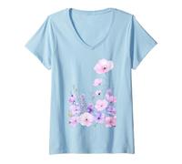 Mujer Jardín de Flores Silvestres Pastel, Flores Suaves, Arte primaveral, Flor Natural Camiseta Cuello V