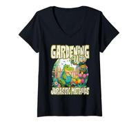 Mujer JARDINERÍA CON MÉTODOS JURÁSICOS dinosaurio jardinero antiguo Camiseta Cuello V