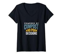 Mujer Jardinería Divertida impulsada por Compost y Malas Decisiones Camiseta Cuello V