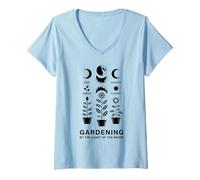 Mujer Jardinería Lunar Celestial Planta de Fase Lunar Camiseta Cuello V