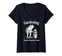 Mujer Jardinería porque el asesinato es incorrecto Rana humorística espeluznante Camiseta Cuello V