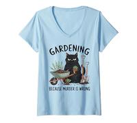 Mujer Jardinería porque el asesinato está mal Snarky Cool jardinero gato Camiseta Cuello V