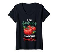 Mujer Jardinería Tomate Lover Funny Head Tomates Pun Quote Gráfico Camiseta Cuello V
