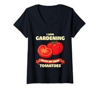 Mujer Jardinería Tomate Lover Funny Head Tomates Pun Quote Gráfico Camiseta Cuello V