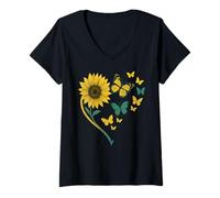 Mujer Jardinero de insectos floral con corazón de girasol clásico Camiseta Cuello V