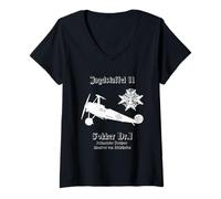 Mujer Jasta 11 Fokker DR.I Triplano alemán Dreidecker Richthofen Camiseta Cuello V