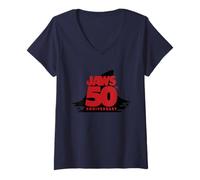 Mujer Jaws 50th Anniversary Fear in Red and Black Camiseta Cuello V