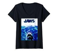 Mujer Jaws 50th Anniversary Poster Blue Halftone 2-Sided Camiseta Cuello V