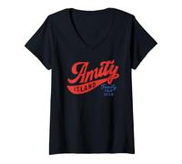 Mujer Jaws Amity Island Family Trip 2028 Front & Back Camiseta Cuello V