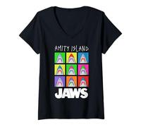 Mujer Jaws Amity Island Pop Art Sharks Camiseta Cuello V