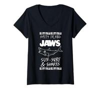 Mujer Jaws Amity Island Sun Surf & Sharks Camiseta Cuello V