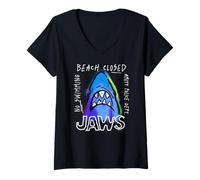 Mujer Jaws Beach Cerrado No Swimming Amity Police Camiseta Cuello V