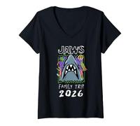 Mujer Jaws Family Trip 2026 Shark Escape Doodle Camiseta Cuello V