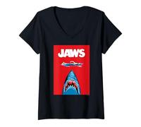 Mujer Jaws - Póster de película Retro, diseño clásico Camiseta Cuello V
