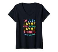 Mujer Jayme Here Doing Jayme Things Funny Jayme Nombre Camiseta Cuello V