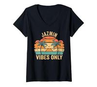 Mujer Jazmin Vibes Only Cute Retro Girls Jazmin Name Camiseta Cuello V