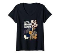 Mujer Jazz & Grooves Society Coleccionista de Discos de Vinilo Amante de la música Camiseta Cuello V