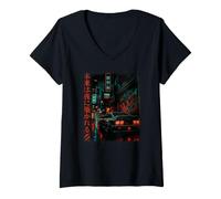 Mujer JDM Japonés Night Street Car Neon City Style Camiseta Cuello V