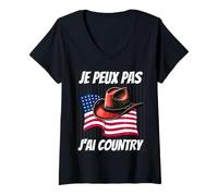 Mujer Je Peux Pas J'Ai Danse Country | Drapeau USA Chapeau Cowboy Camiseta Cuello V