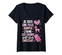 Mujer Je Suis UNE Fille Simple J'aime Les Chiens et le Chocolat Camiseta Cuello V