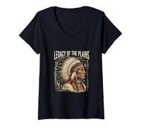 Mujer Jefe Guerrero Nativo Americano del Legado de Las llanuras Camiseta Cuello V