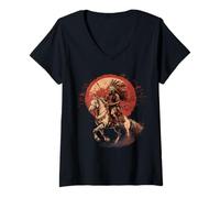 Mujer Jefe Indio Nativo Americano Cabalgata Guerrero Tribu India Camiseta Cuello V