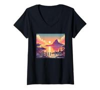 Mujer Jeju Do Island Atardecer Corea Aventura Escena Camiseta Cuello V