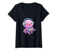 Mujer Jellyfish Playing Video Game Marine Sea Jellies Gamers Camiseta Cuello V