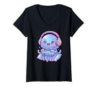 Mujer Jellyfish Playing Video Game Marine Sea Jellies Gamers Camiseta Cuello V