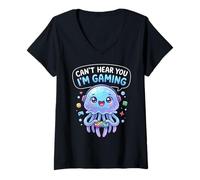 Mujer Jellyfish Video Gamer, Gaming Can't Hear You I'm Gaming Camiseta Cuello V