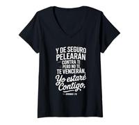 Mujer Jeremías 1:19 - "Yo Estaré Contigo No Te Vencerán Camiseta Cuello V