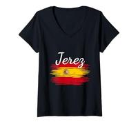 Mujer Jerez España Bandera España España Español Coincidencia Español Camiseta Cuello V