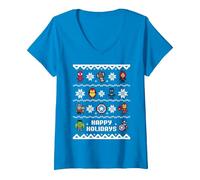 Mujer Jersey navideño de Marvel Avengers Happy Holidays Camiseta Cuello V, Zafiro, L