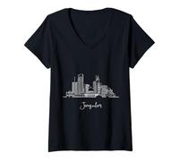 Mujer Jerusalén Israel Horizonte Viaje Souvenirs Negro Paisaje Urbano Camiseta Cuello V