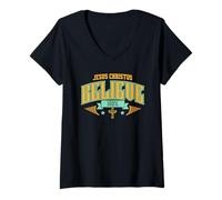 Mujer Jesucristo 100% fe Fiel crucifijo Cristiano Camiseta Cuello V