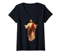 Mujer Jesucristo Brazos Abiertos Salvador del Mundo Cristiano Camiseta Cuello V